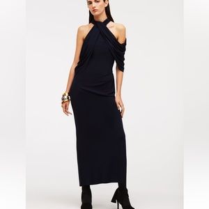 ZARA LIMITED EDITION NAVY HALTER LONG VISCOSE DRESS SIZE SMALL NWT